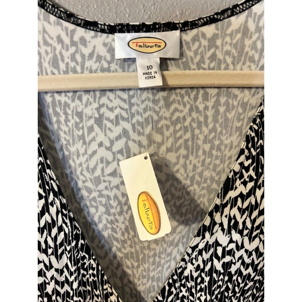 Talbots Midi Wrap Dress 10 Black Ivory 3/4 Long Sleeve Career NWT - Picture 10 of 12